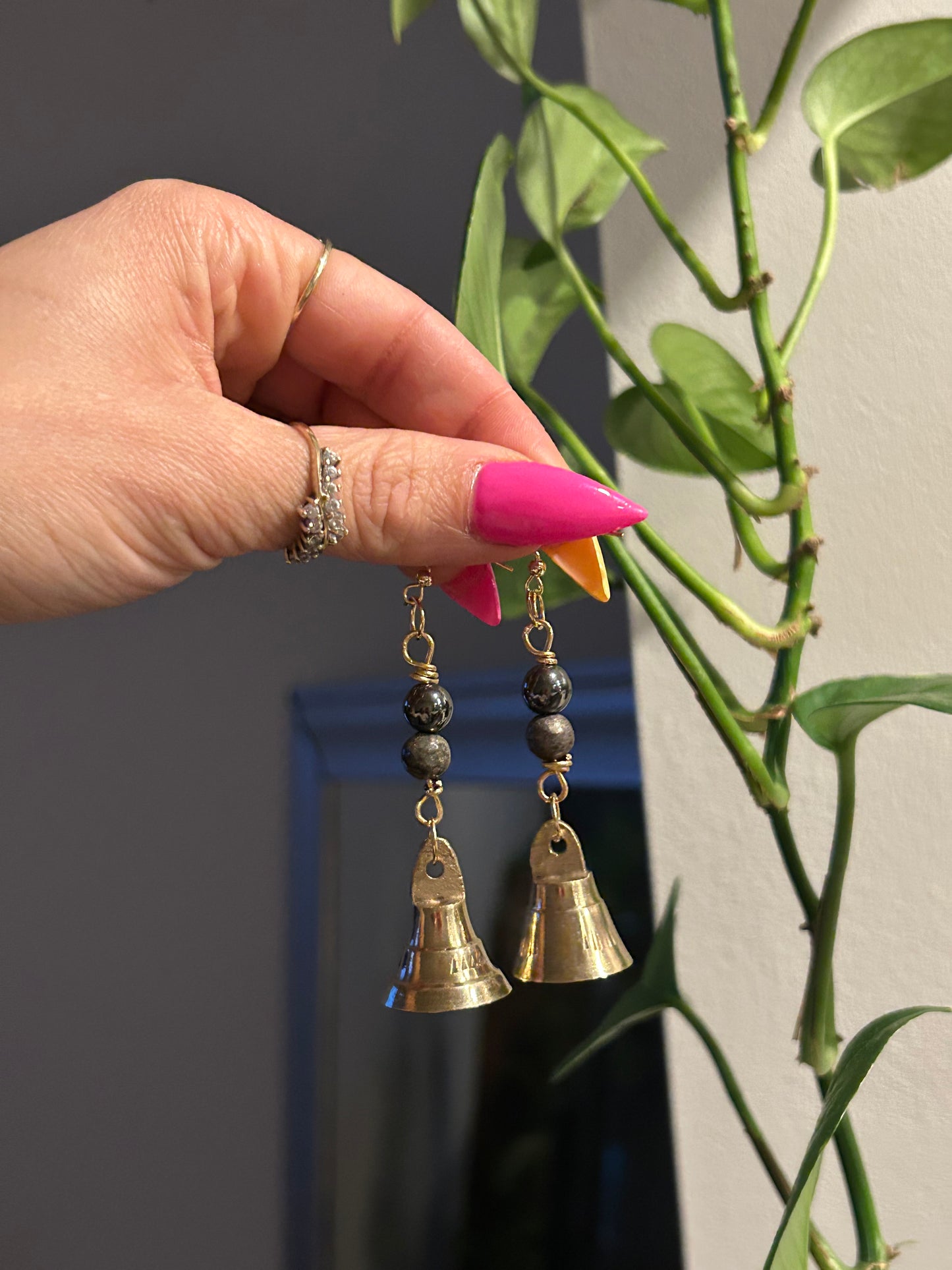Pyrite & Hematite Altar Bell Earrings