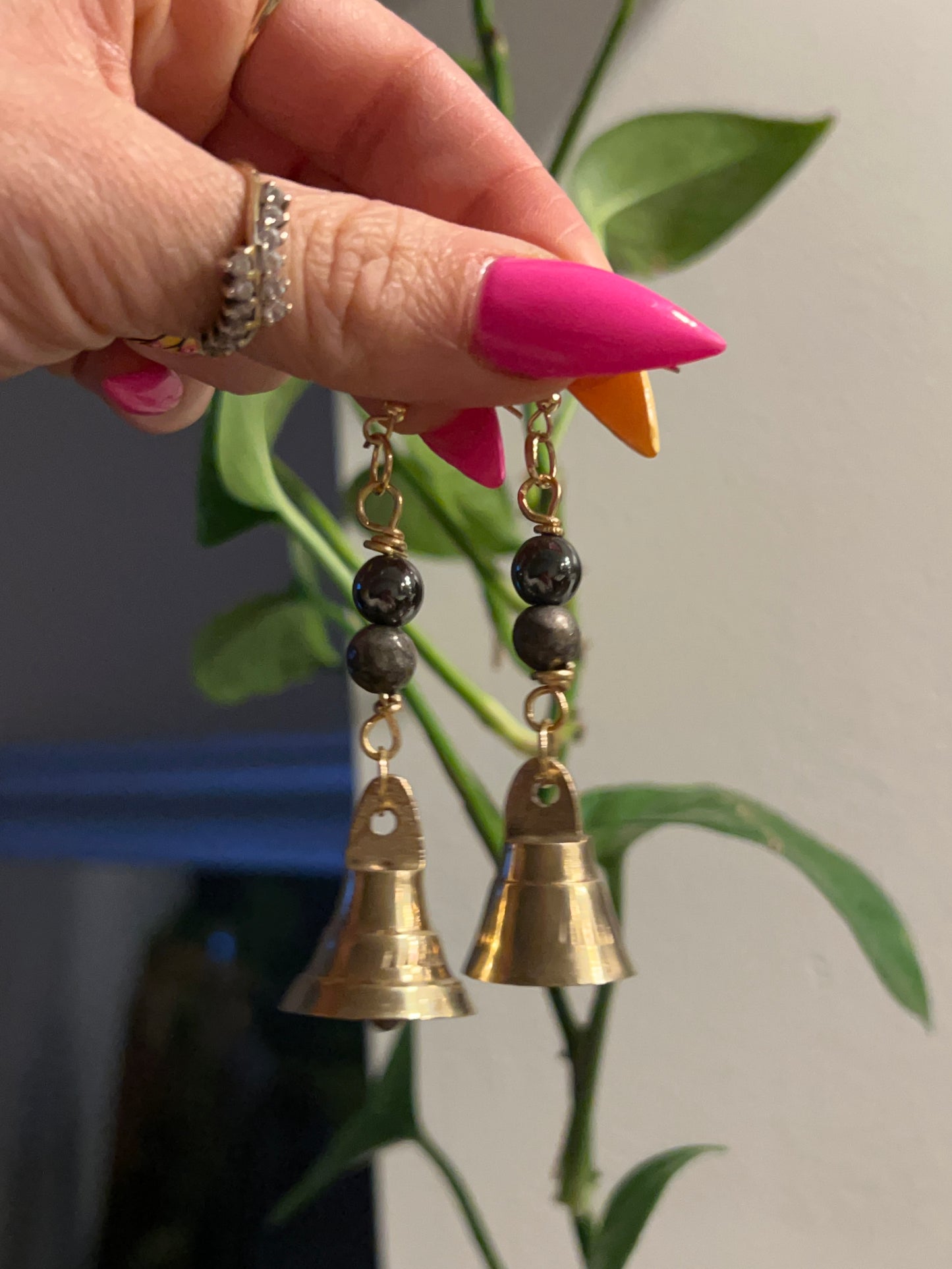 Pyrite & Hematite Altar Bell Earrings