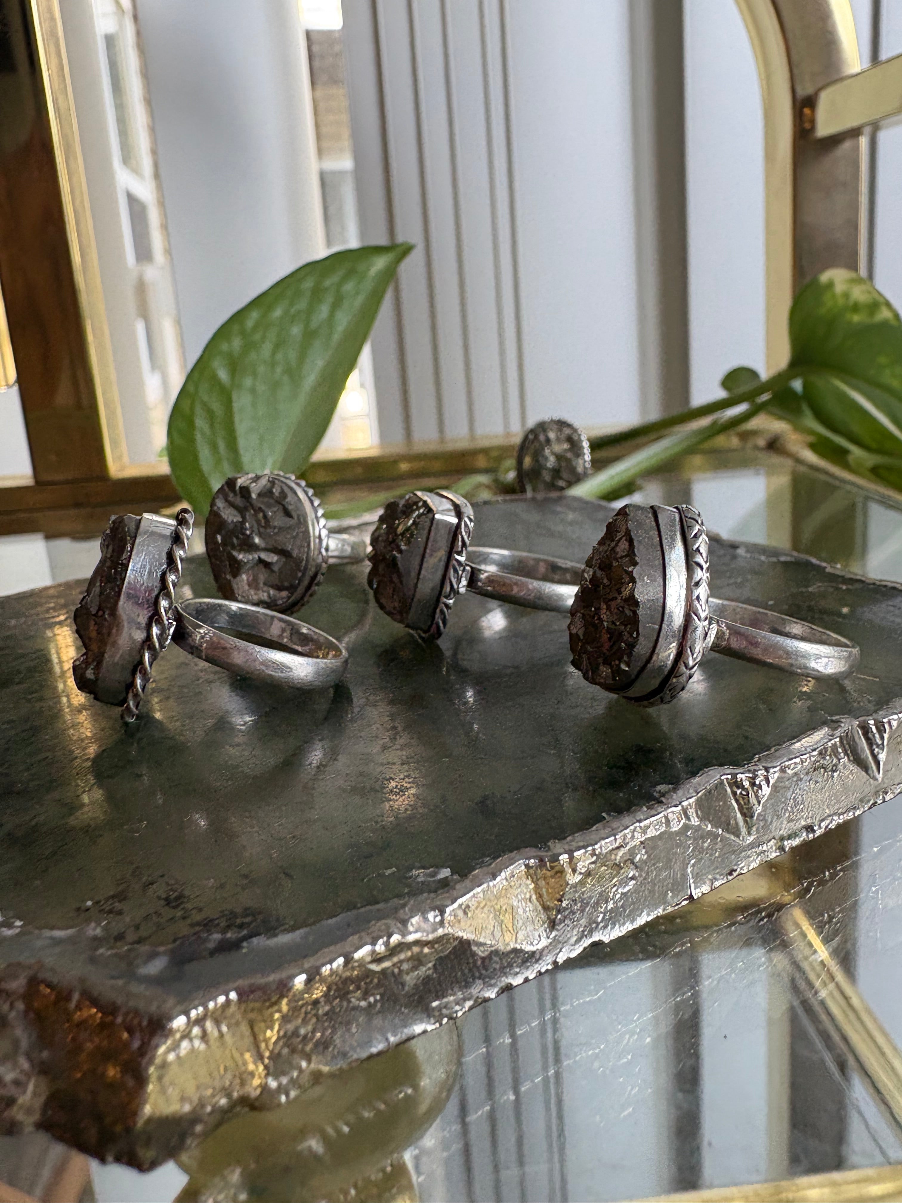 Silver Pyrite Rings